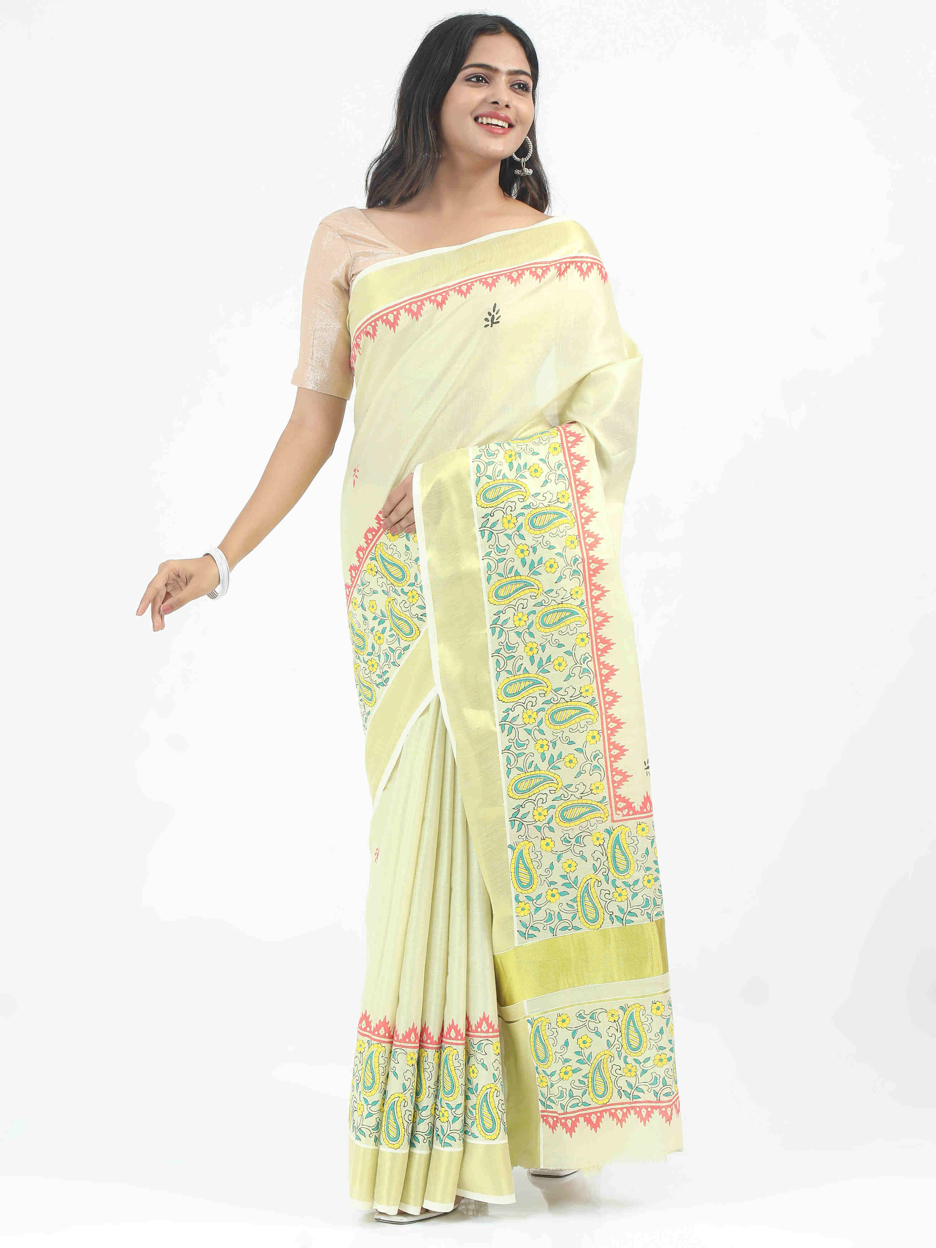 Abinaya Tissue Handprint Saree