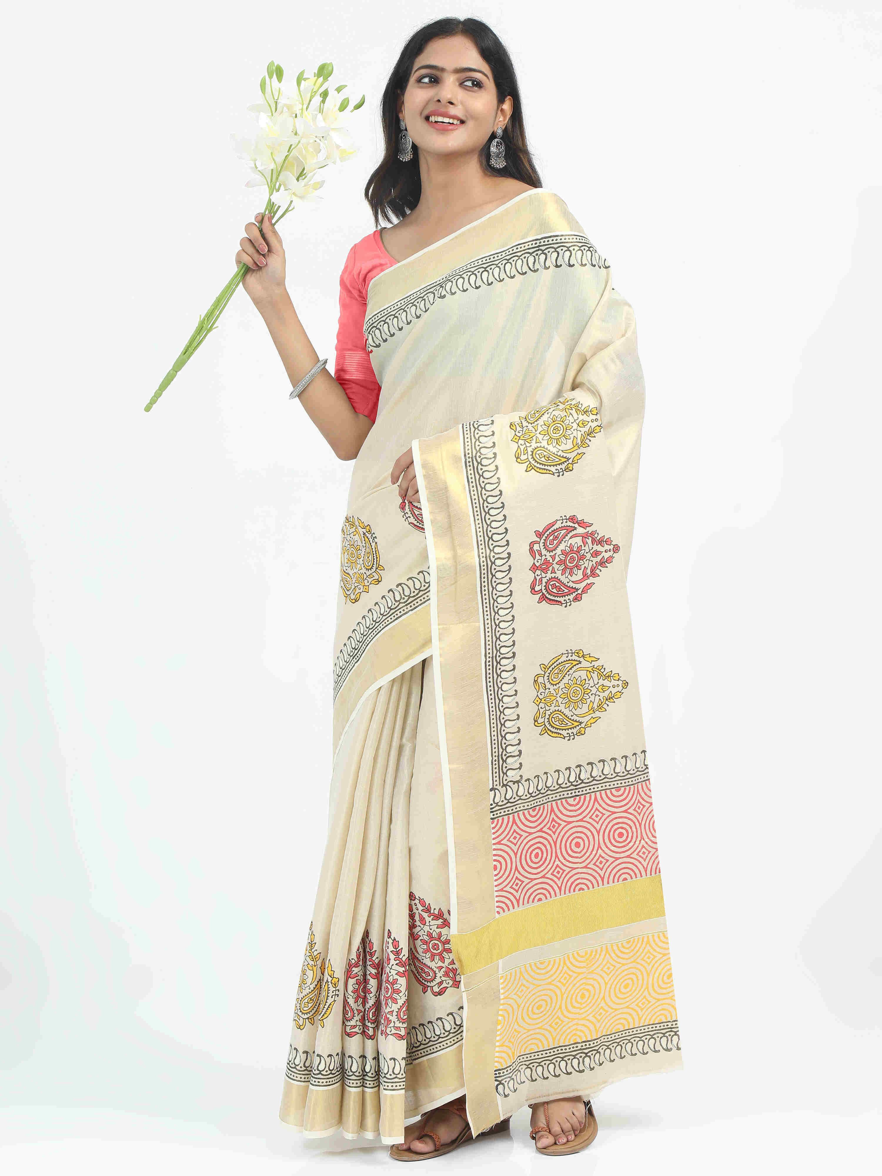 Abinaya Tissue Handprint Saree